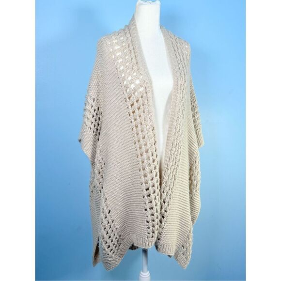Urban Outfitters Crochet Cardigan Sweater Womens‎ OS Beige Open Front Festival - Picture 2 of 10